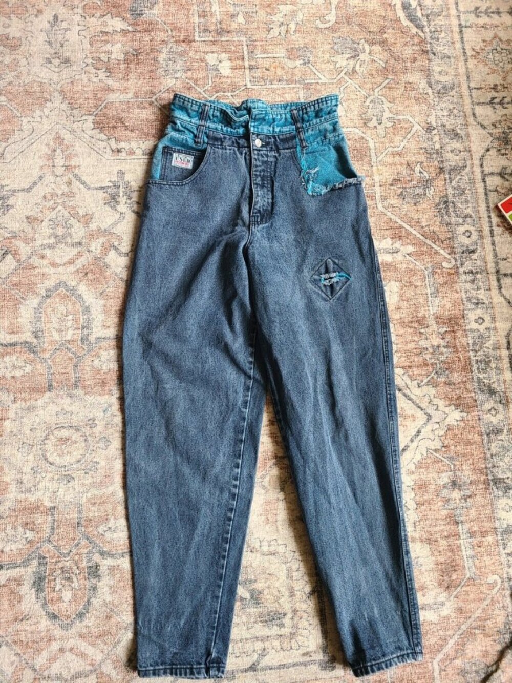 Vintage Style High Waisted Mom Jeans | Acid Wash | Size 34x30